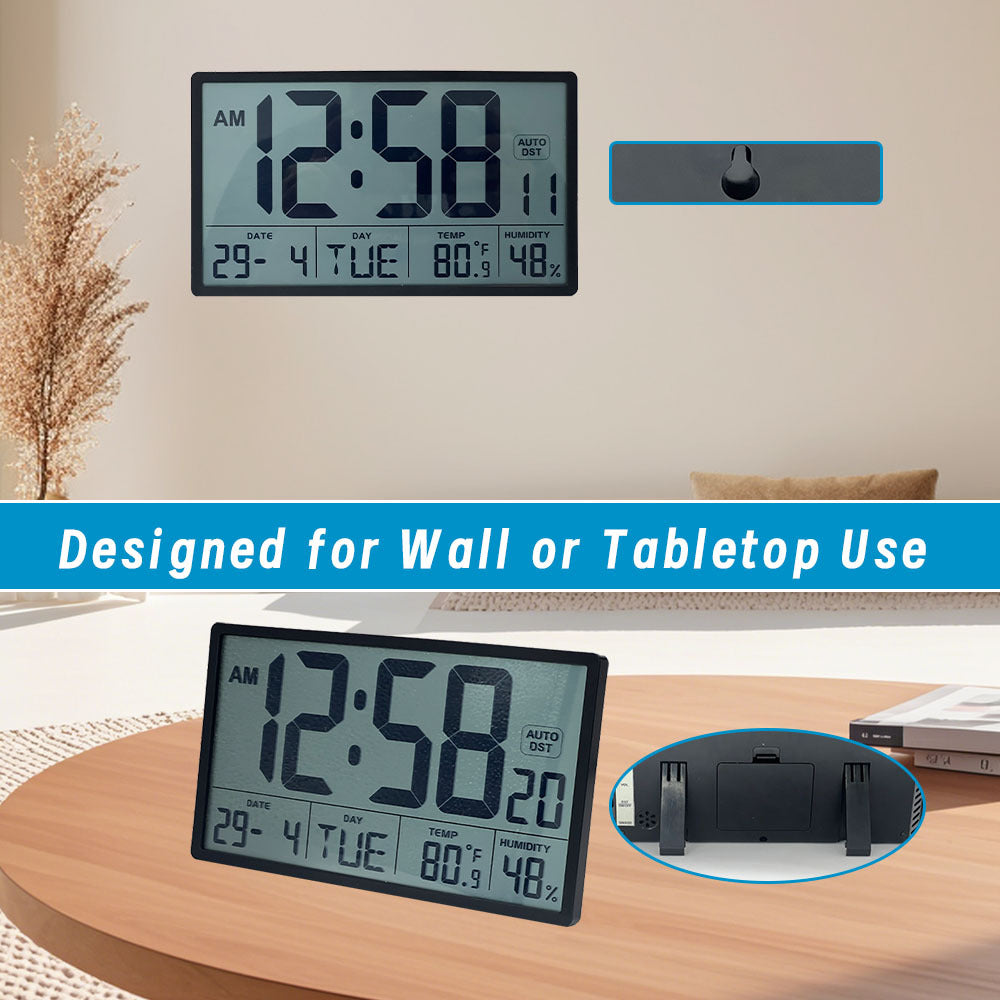 8'' Large Digital Wall Clock Battery Operated with Jumbo Numbers, Temperature And Date - Easy to Read And Set, Auto DST