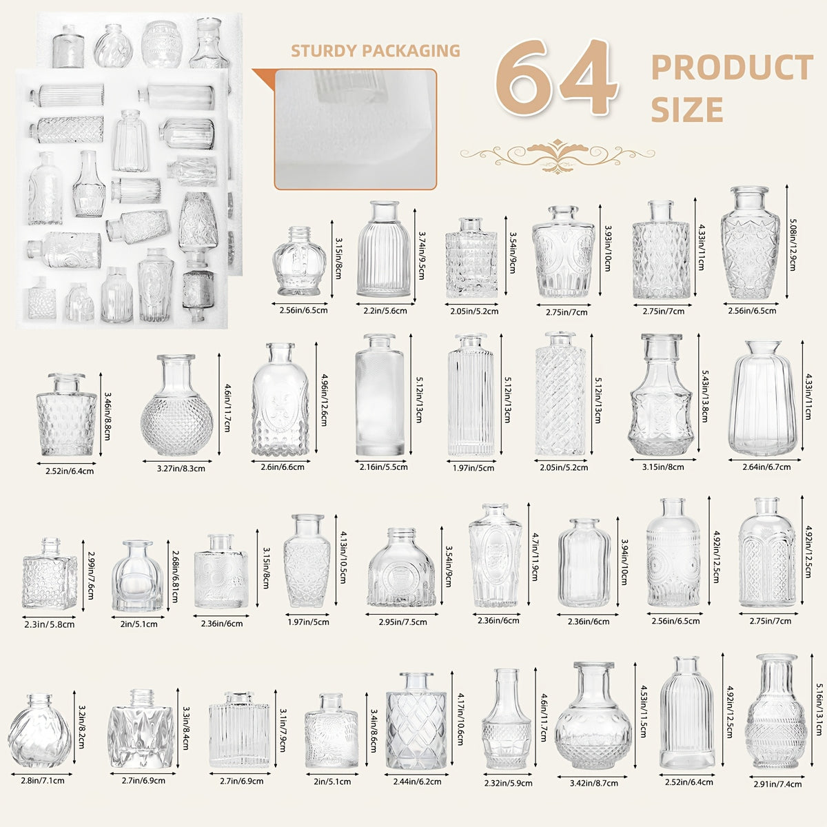WHONLINE 45/64 Glass Bud Vase, Small Vases for Flowers, Clear Bud Vases for Centerpieces, Festival Decoration for Rustic Wedding Decorations Vintage Look Home Table Decor, Multiple Sizes