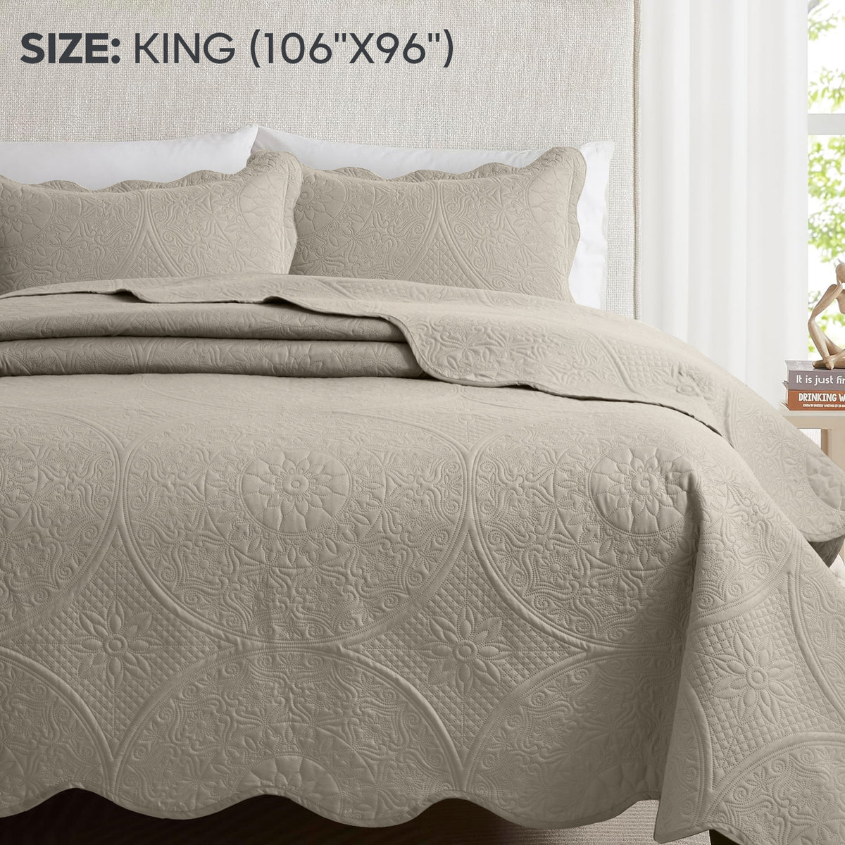 3pcs Luxury Quilted Bedspread Set – Oversize Quilt Coverlet Soft & Cozy Floral Bedspread with Pillow Shams, Breathable Lightweight for Bedroom & Guest Room Decor