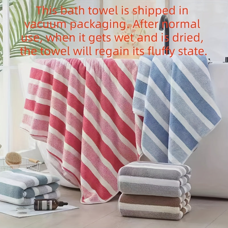 8pcs Lint-Free Super Absorbent Soft Five-Star Hotel Standard Two-Color Striped Spaced Bath Towel Set, Including 2 Large Bath Towels, 2 Medium Bath Towels And 4 Small Bath Towels, Wash Cloths