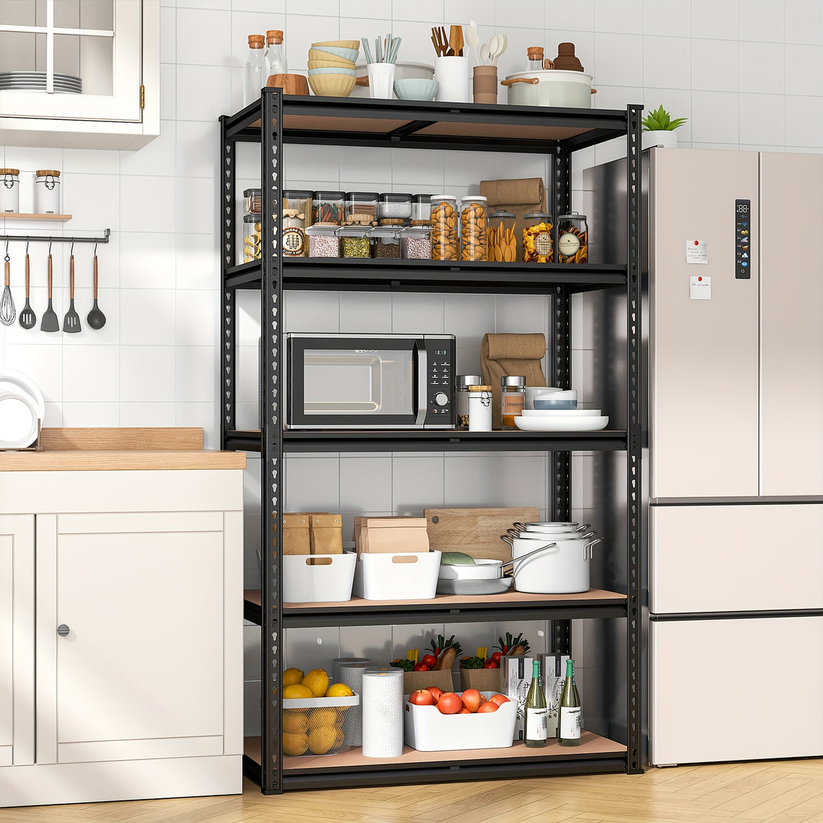72''H Storage Shelves Heavy Duty Shelving 2000LBS Garage Shelving 5 Tier Metal Shelves for Garage Shelves 35.5"W X72"H X 15.8"D, Adjustable Shelving Unit for Basement Pantry Utility Rack Shelf, Kitchen Standing Rack/ Kitchen Standing Baker's Rack