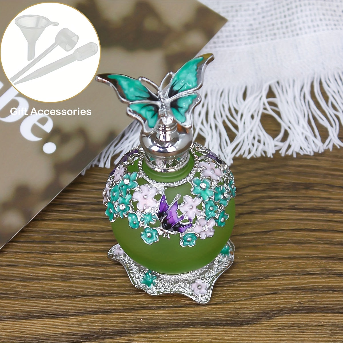 0.85oz Vintage Color Butterfly Bottle, Portable Personal Care Essential Oil Bottle, Arabic Style, Essential Oil Storage, Travel Perfume Bottle, Refillable Dropper, Exquisite Gift (no Perfume, Only Empty Bottle)+essential Oil Supplement Set