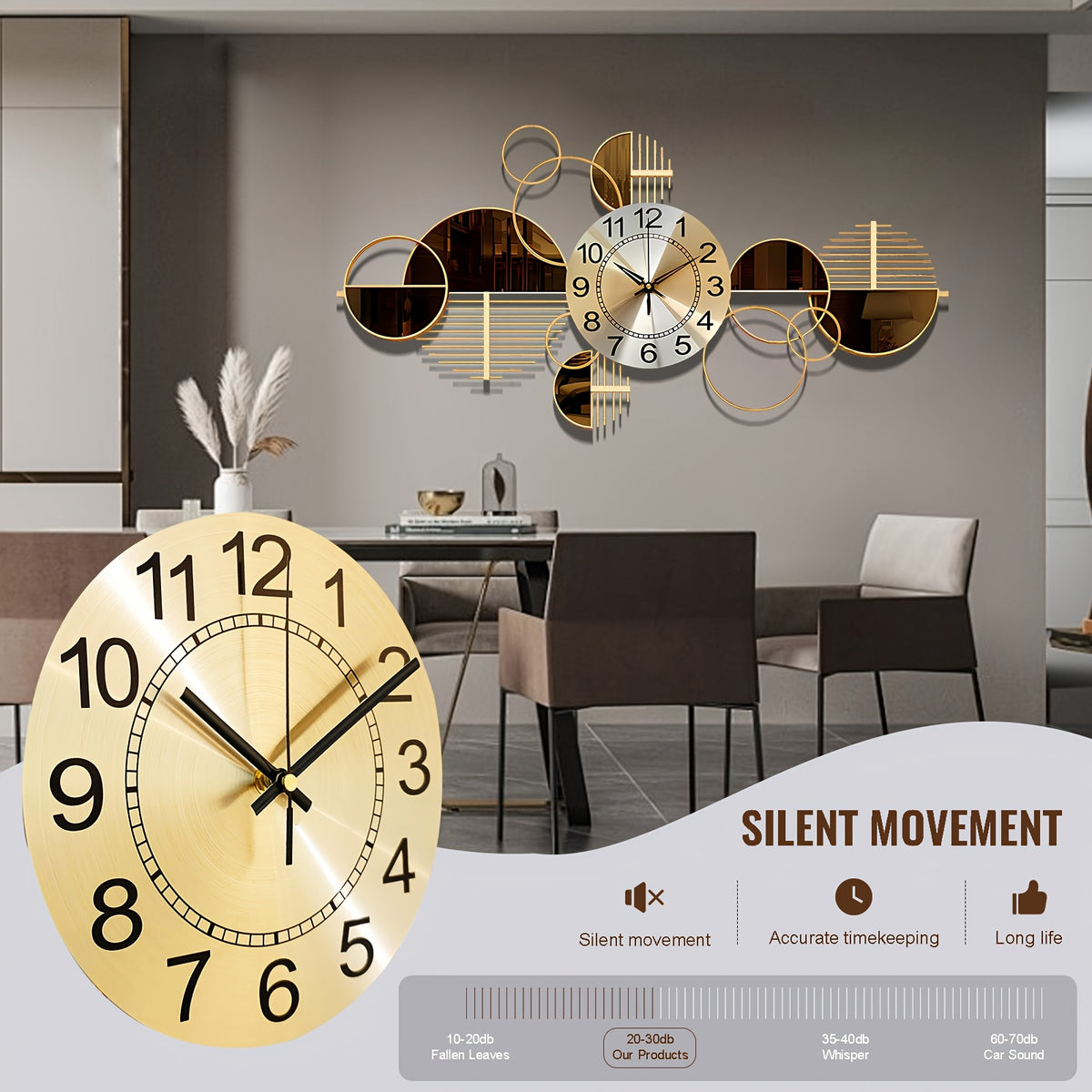 1pc Metal Wall Clock, Rectangle Silent Wall Art Clock for Living Room Bedroom, Modern Decorative Wall Clock with Arched Crown, No-Ticking, 34 x 17 Inch