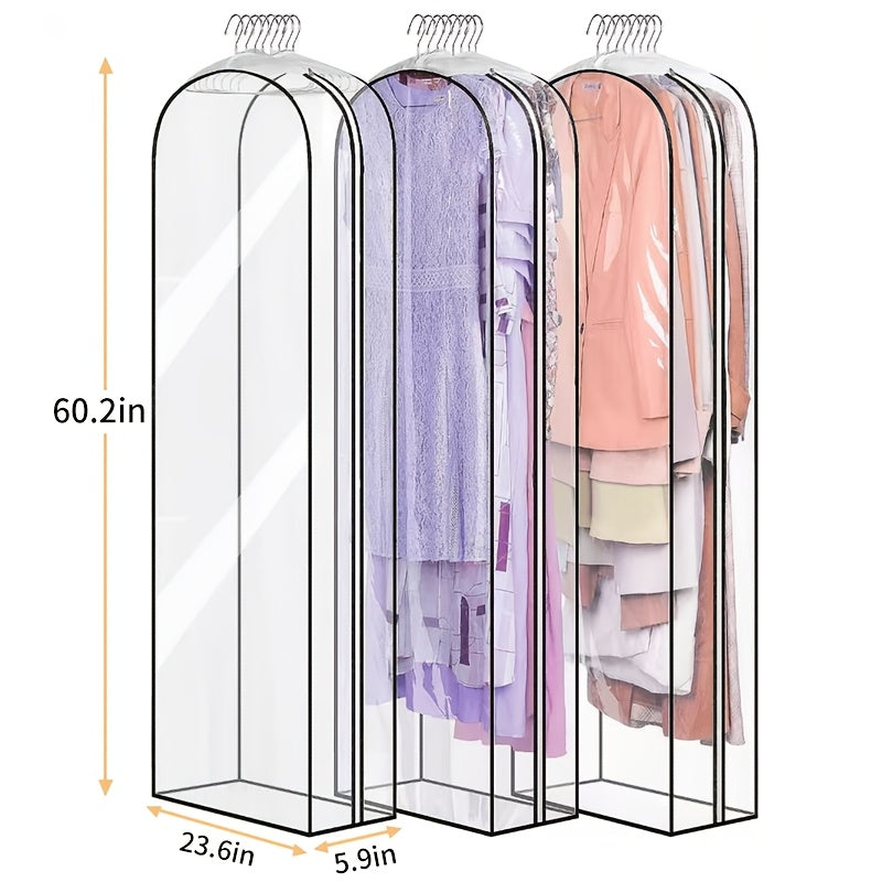 3pcs, 30-50inch Extended Transparent Clothes Storage Bag, High Quality And Very Durable, Used for Valuables Storage, for Wardrobe Storage, Suit Bagging, Hanging Clothes Storage Bag, for Shirts, Coats, to Ensure That The Clothes Are Neat And Clean