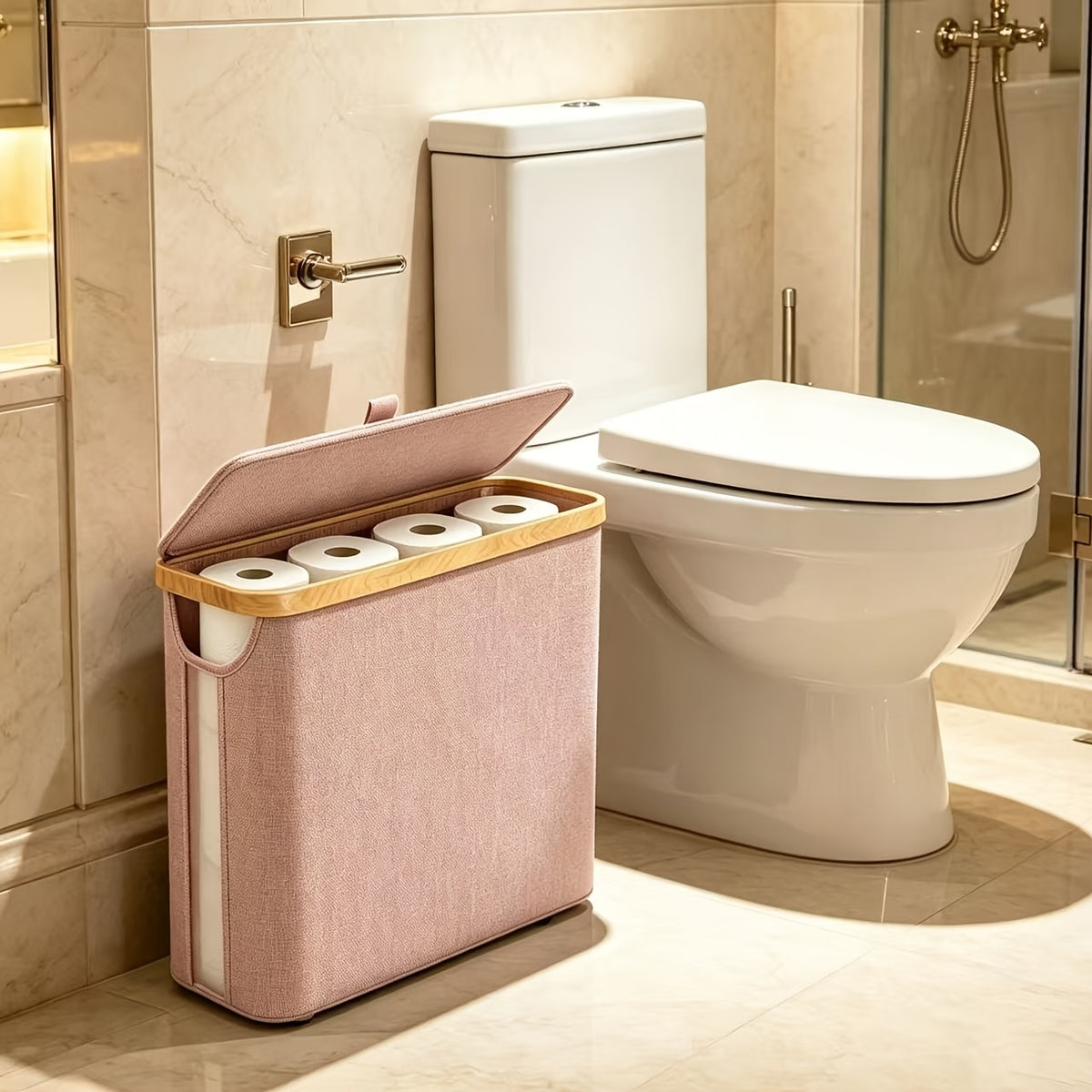 Large Capacity Bamboo Paper Towel Storage Basket | Holds 9-12 Rolls, Dustproof, Beautiful Toilet Paper Storage, 600D Oxford Cloth, Black, Beige, and Gray Colors, Suitable for Modern Fashion Bathroom, Toilet Paper Storage Containers