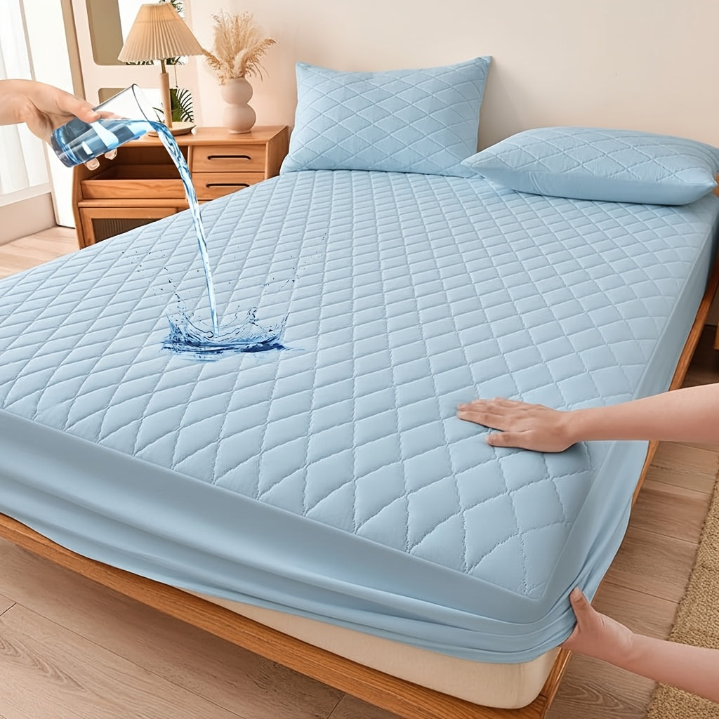 1pc Soft Waterproof Mattress Protector (No Pillowcase) - Breathable & Cool Bed Sheet, Machine Washable, 4 Sizes (Twin/Full/Queen/King), Snug Elastic Edges, 7 Colors - Ideal For Bedroom, Home, Or Hotel Use, Thickened Protective Mattress Cover