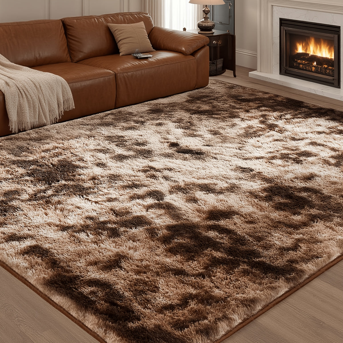 1pc Giant 71x106in Plush Area Rug | Non-Slip Fluffy, 1.6 Inch Thick, Machine Washable, Polyester, Solid Color, Rectangle, Flat Woven | Ideal for Living Room, Bedroom, Study, Makeup Room, Holiday Decoration, Cozy Home Carpet, Gray/Black