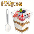 Plastic Dessert Cups with Lids and Spoons, Clear 5 oz or 8 oz Mini Pudding and Parfait Containers in Bulk Sets for Parties, Weddings and Picnics