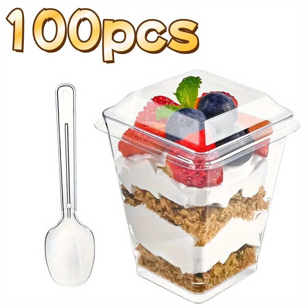 (Quick Arrival) 25/50/100/150/200 Packs 5/8oz Plastic Dessert Cup with Lid & Spoon Set, Pudding Cup with Lid, Mini Dessert Cup, Party Gathering Use, Suitable for Large Gatherings, Family Gatherings, Camping Picnics