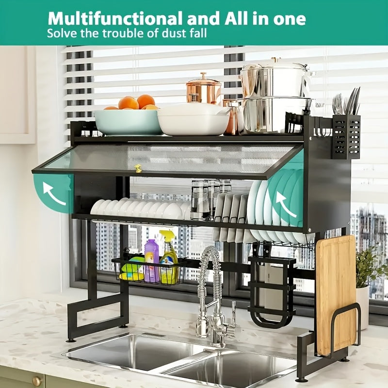 Multi-Layer Dish Drying Rack for Kitchen Countertops, Designed to Keep Dishes Dust-Free And Organized, Suitable for Household Utensils, in Black