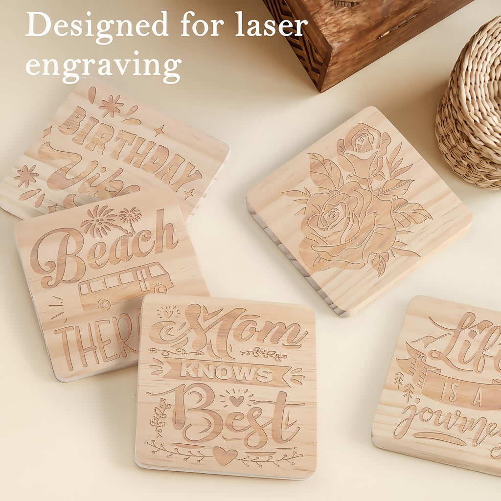 24/48/96pieces Unfinished Wood Coaster Blanks(4 Inch Square & Round) With Non-Slip Foam Stickers - Craft Supplies For Painting, Engraving, Burning & Decor - Ideal Handmade Gifts & Home Decor For Christmas Halloween Easter, Mother'S Day Craft Gift