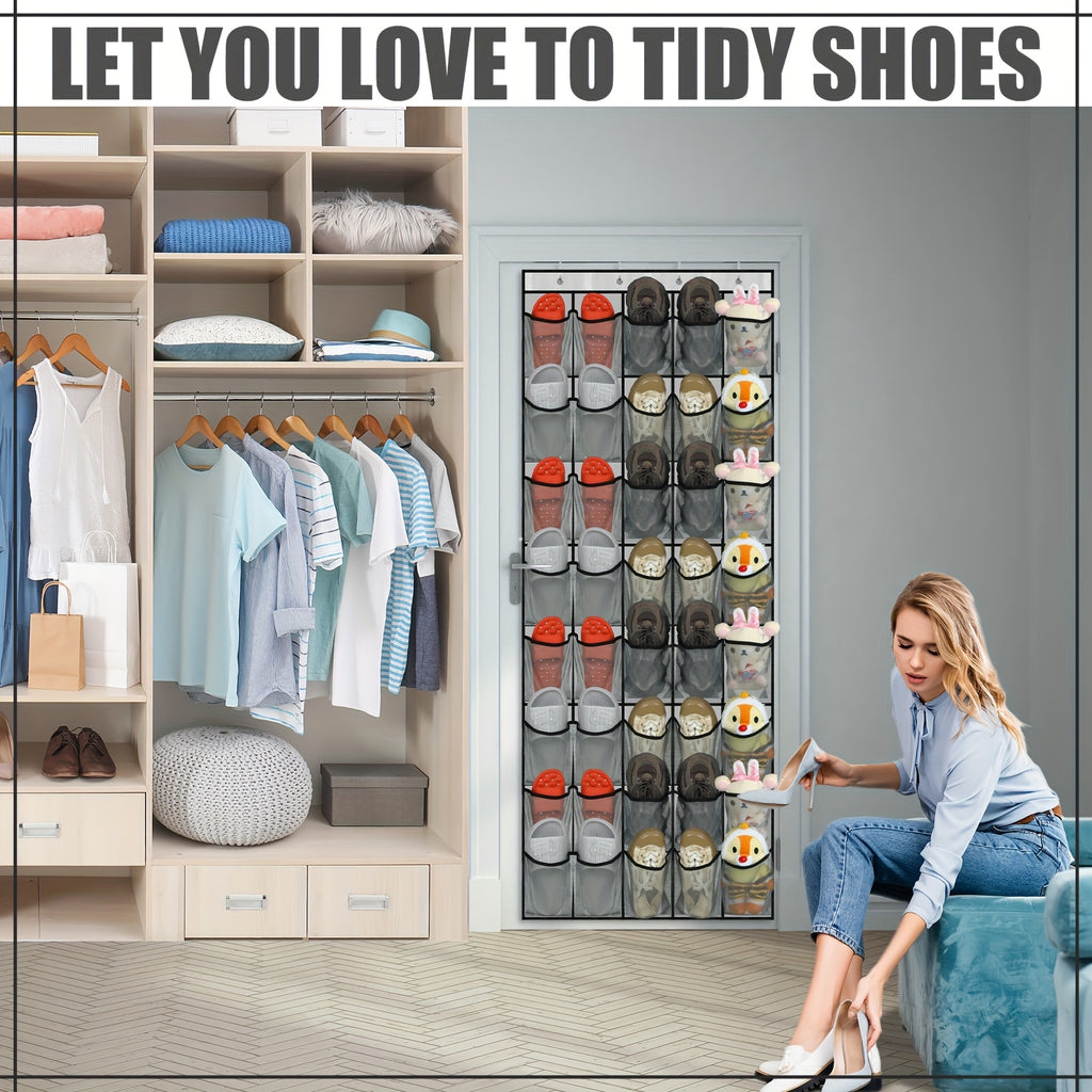 40 Pocket Door Hanging Organizer with Slip Hooks - Heavy Duty Fabric Mesh Storage Locker for Shoes, Cruise Ship Essentials, Doors and Utility Room Organizations - Space-saving Door/ Wall Hanging Organizer with 40 Clusters, Durable and Easy