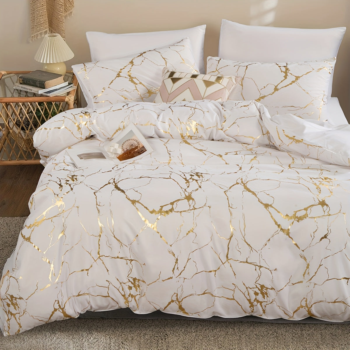 3pcs High-Grade Super Soft Breathable Bronzing Texture Duvet Cover Set (1 Duvet Cover+2 Pillowcases Without Pillow Core), at Home Dormitory All-Season