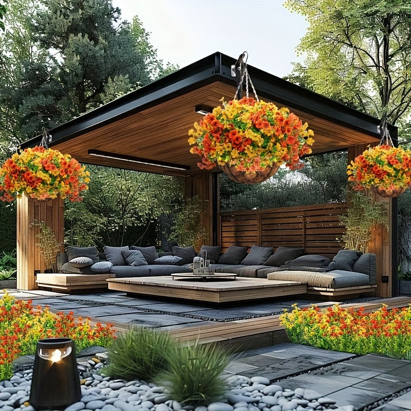 Artificial Chrysanthemum Bouquets, 8-Piece Mixed Autumn Flower Set with Orange-Inspired Fall Styling for Home, Porch, Garden and Wedding Decor