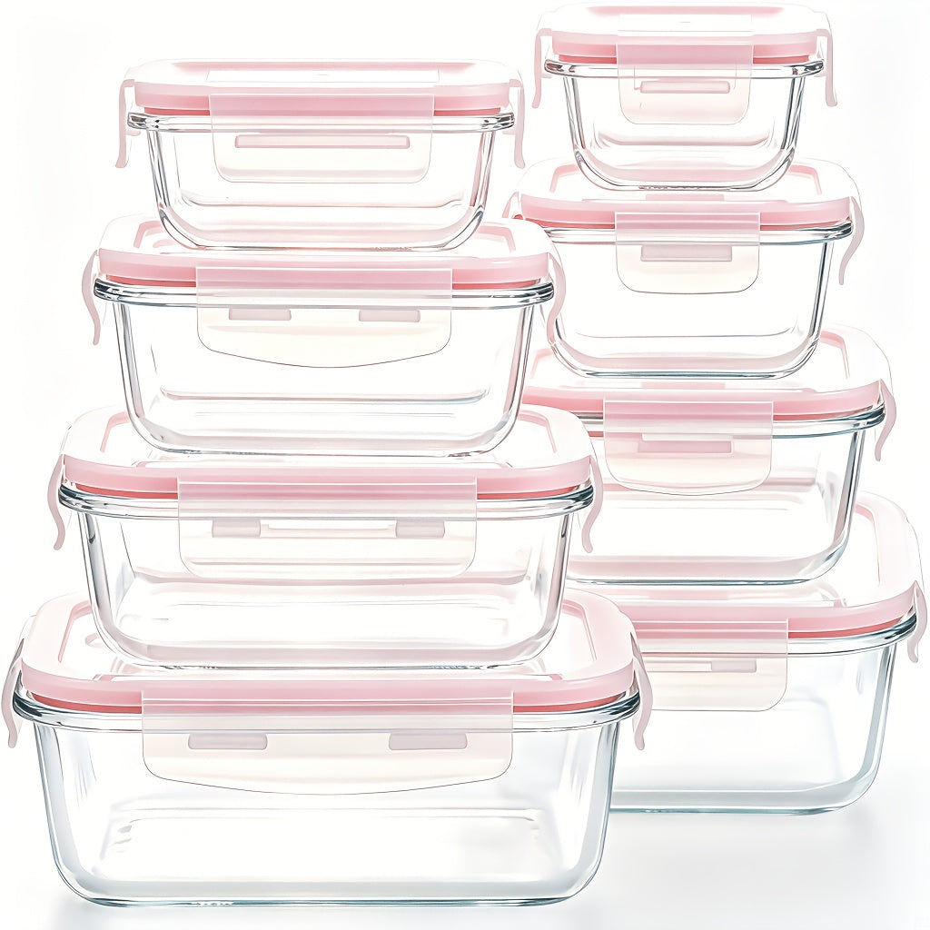 20/16pcs (10/8 Lids 10/8 Containers) Airtight Glass Food Storage Container, Outdoor Picnic, Lunch Boxes, Microwave, Oven Safe Perfect for Salads, Fruits, Vegetables And Sandwiches, Lunch Boxes | Airtight Storage | Durable Glass | Food Storage Set