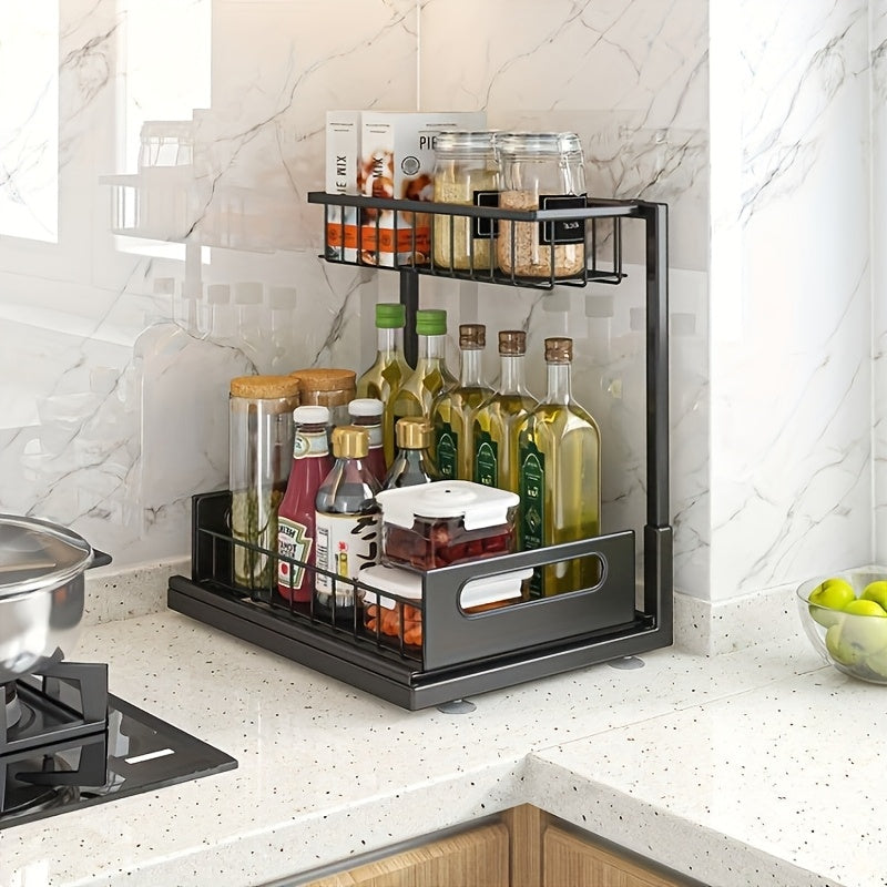 1/2pcs Kitchen Organizers And Storage, Kitchen Accessories, Utility Racks, Under Sink Organizer, Pull Out Cabinet Organizer, 2 Tier Slide Out Sink Shelf, Cabinet Storage Shelves, Under Sink Storage for Kitchen Bathroom Cabinet, Local Warehouse