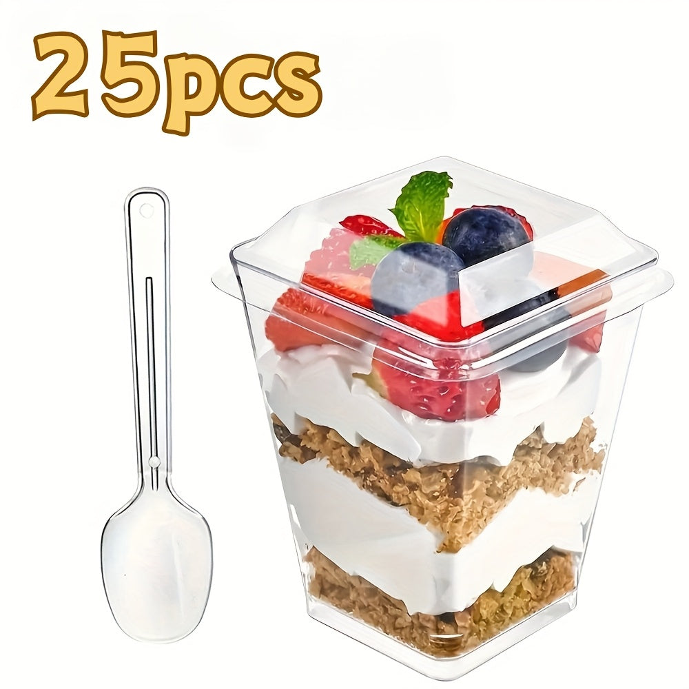(Quick Arrival) 25/50/100/150/200 Packs 5/8oz Plastic Dessert Cup with Lid & Spoon Set, Pudding Cup with Lid, Mini Dessert Cup, Party Gathering Use, Suitable for Large Gatherings, Family Gatherings, Camping Picnics