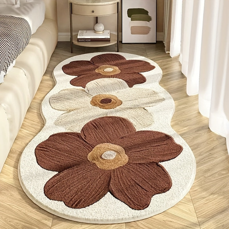 Luxury Soft Plush Mat - Navy Blue/Brown Floral Mat with Non-Slip Backing, 10Mm Thick Mat for Bedside, Living Room, Corridor - Machine Washable Mat, Light Luxury Decorative Mat, Suitable for Study Rooms And Cloakrooms, Rugs for Living Room, Bedroom