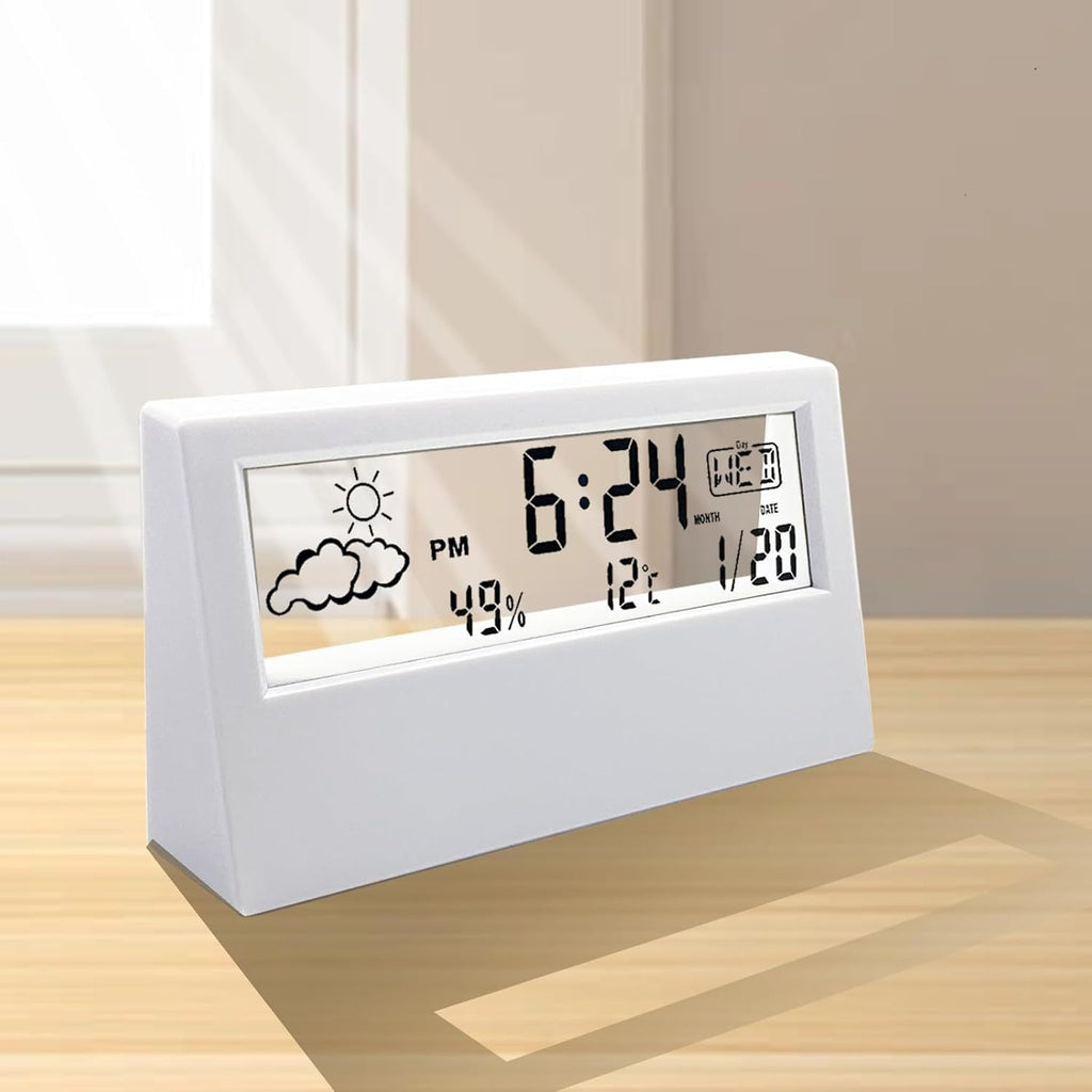 Transparent Desk Clock, Digital Alarm Clock, Reloj Despertador Digital, Transparent Modern Design, Temperature, Humidity, Snooze, Aesthetic Home Decor, Office Decor, Battery Operated Desk Clock for Office, Living Room, Bedroom, Shelf Etc