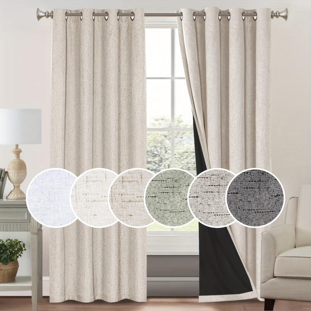 2 Panels 100% Blackout Linen Textured Curtains Thermal Insulated Curtains for Winter Noise Reducing Window Drapes with Grommet for Hall Room Bedroom Living Room PRINCEDECO