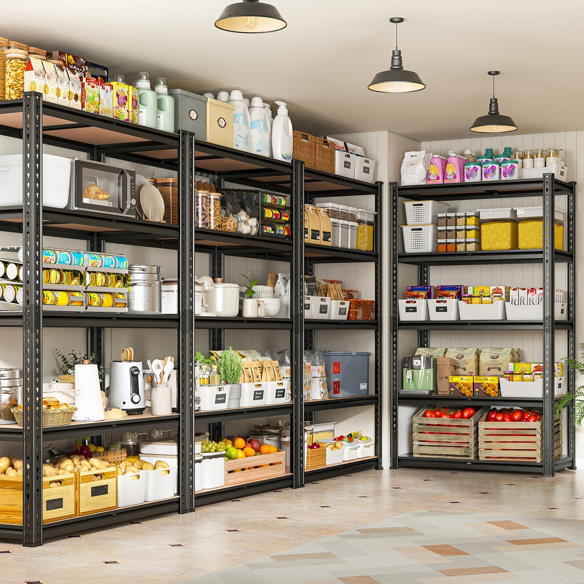 2000LBS Garage Shelving Storage Shelves Heavy Duty Shelving 5 Tier Metal Shelving Units For Garage Shelves 72"H X35.5"W X 15.8"D, Adjustable Metal Shelving Unit For Garage Shelves Utility Rack Shelf For Basement Pantry Closet Shelves, Black, Utility Shelv