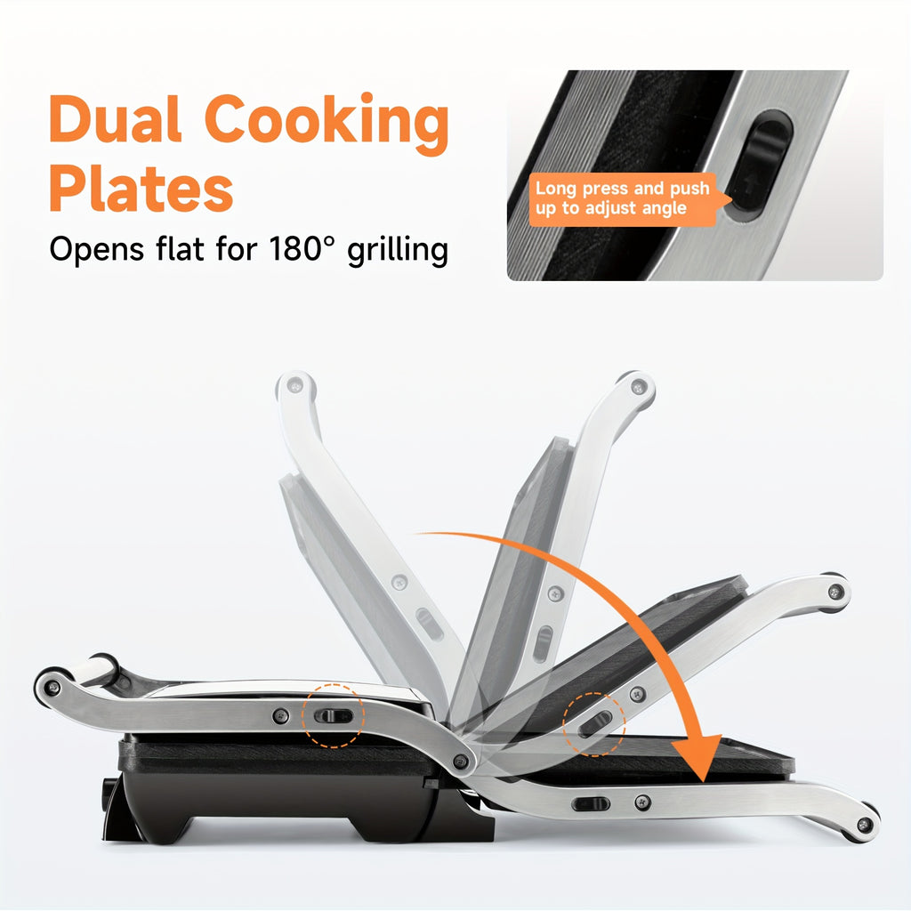 3-in-1 Electric Indoor Grill - Panini Press With Non-Stick Cooking Plates, Opens 180-Degree Gourmet Sandwich Maker, Floating Hinge Fits All Foods, Panini Press Grill With Grease Tray