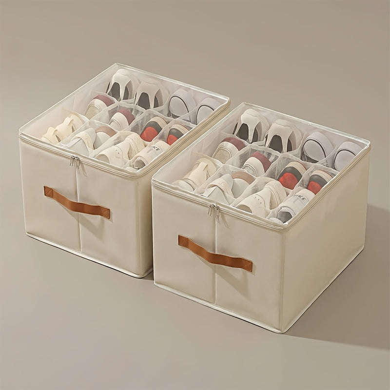 2pcs Wardrobe And Shoe Storage Set, Including A Large Shoe Storage Bin with A Transparent Lid And Reinforced Handles, And A Foldable Storage Bin Perfect for Boots, High Heels, And Sneakers, Room Decor, Closet Organizers And Storage