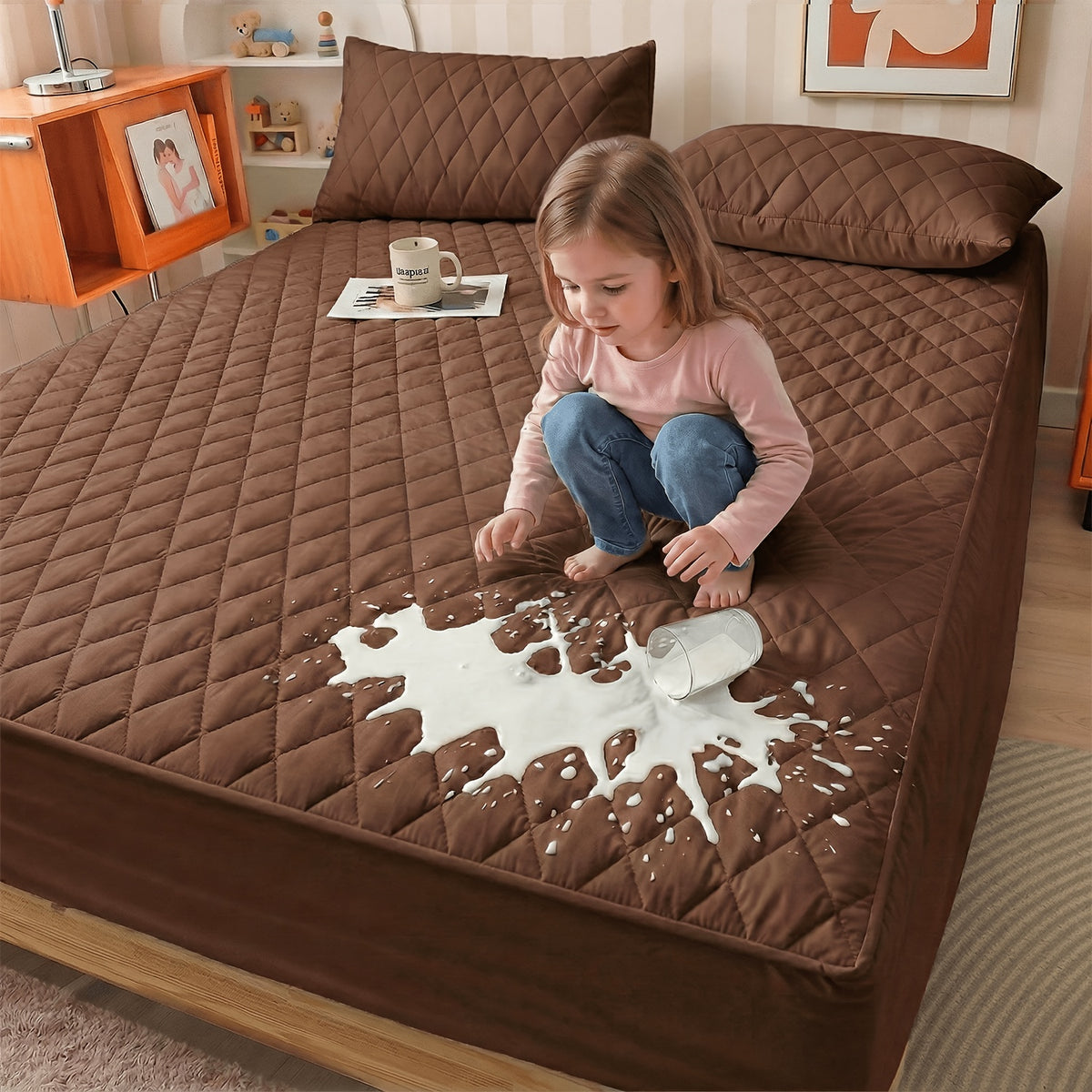 1pc Modern Waterproof Non-Slip Kids & Children Mattress Protector, Solid Color Quilted Bed Cover with 9-15 Inches Deep Pocket, Effective Barrier & Breathable Bedding, Ideal for Bedroom, Guest Room And Hotel, Available In Random Colors(No Pillowcases)