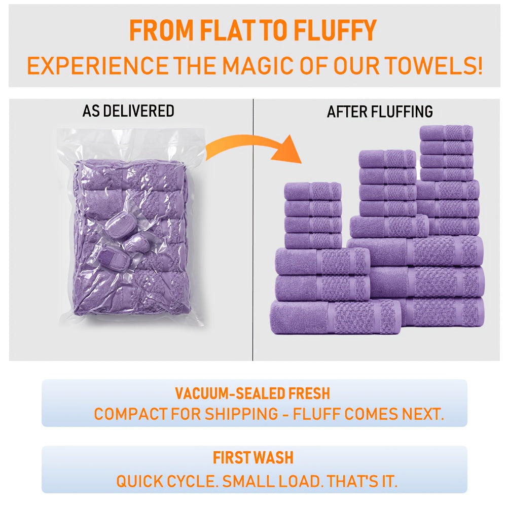 Cotton Blend Bathroom Towels Set, Soft Absorbent Solid Color Bath Towels, Hand Towels and Washcloths for Family Bathrooms, Guest Rooms and Gym Bags