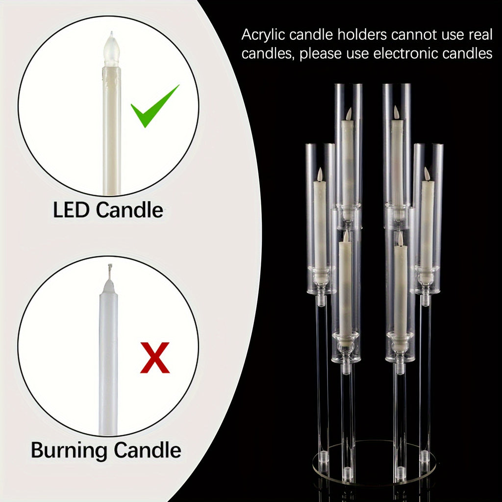 2/4/10/12/20pcs Christmas Acrylic Candleholders For Wedding Bulk, 26.8in Clear Candelabra 6 Arm Candlestick Candle Holder Acrylic For Home Decoration, Party Table Center, Valentine's Day, Anniversary