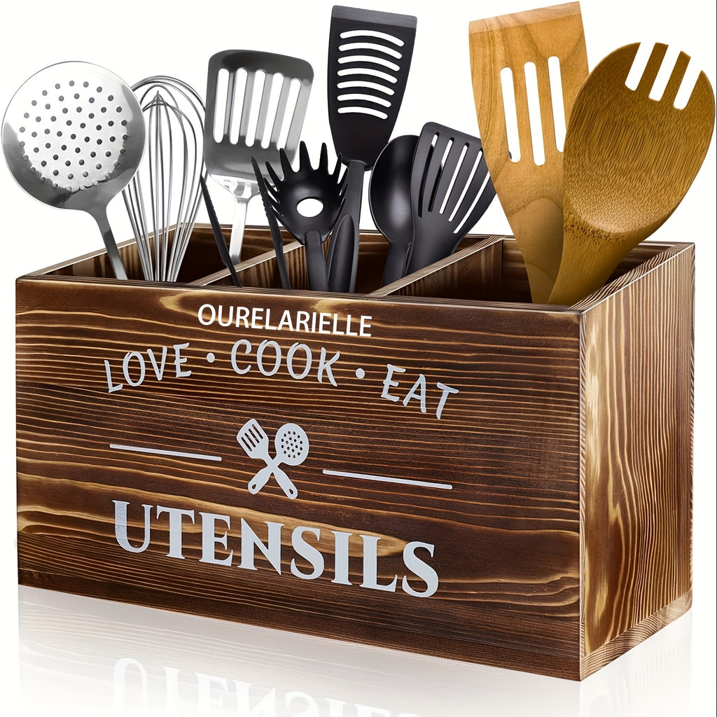 1 Cutlery Storage Box with Grid, Wooden Chopsticks Sorting and Organizing Rack, Kitchen, Bedroom, Desk, New Year and Spring Festival Gift Supplies, for Home Storage and Organization