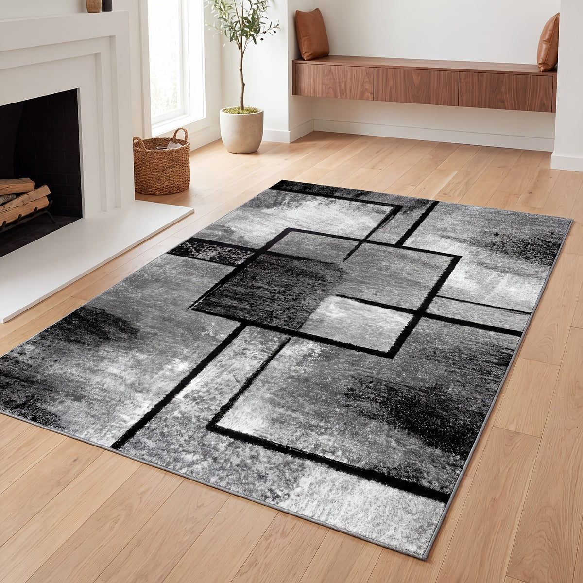 Large Black And White Geometric Rug - Ultra-Soft, Non-Slip, Machine Washable with Rubber Backing. Low Pile, Shed-Resistant. Multi-Color Option. for Living Room, Bedroom, Kitchen, Bathroom