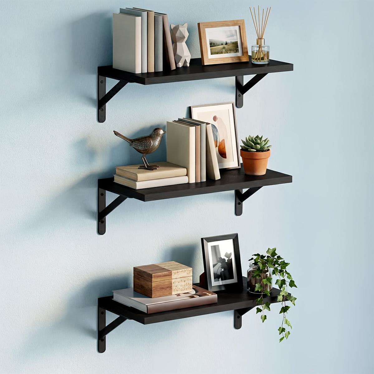 TOMNK 3/6pcs Floating Shelves For Wall, Ledge, Heavy Duty, Farmhouse Wall Shelves For Bedroom, Bathroom Storage, Long Floating Shelves For Wall, Floating Shelves For Bathroom, Living Room And Kitchen Decor