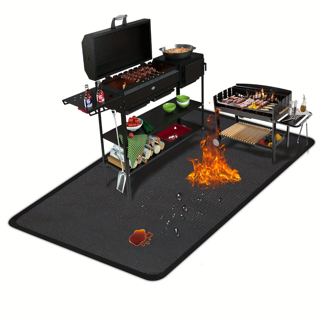 76x 51 Inch Large Grill Mat For Outdoor Grill, Fireproof Waterproof Oil-Proof BBQ Mat For Deck, Patio, Lawn, Or Indoor Fireplace, Easy To Clean Under Grill Protector For Fire Pit And Smoker