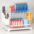 2-Tier Dish Drying Rack with Utensil Holder and Drainboard, Rustproof Metal Countertop Dish Organizer in Black or White for Family Kitchens