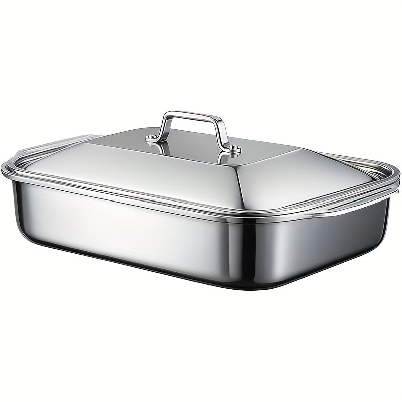 2/4/6/8pcs Extra Large Heavy Duty Stainless Steel Baking Pans with Lids - Non-Stick, Thick Rectangular Oven Trays for Desserts, Bread, And Seafood - Perfect for Bbqs, Buffet Serving Trays