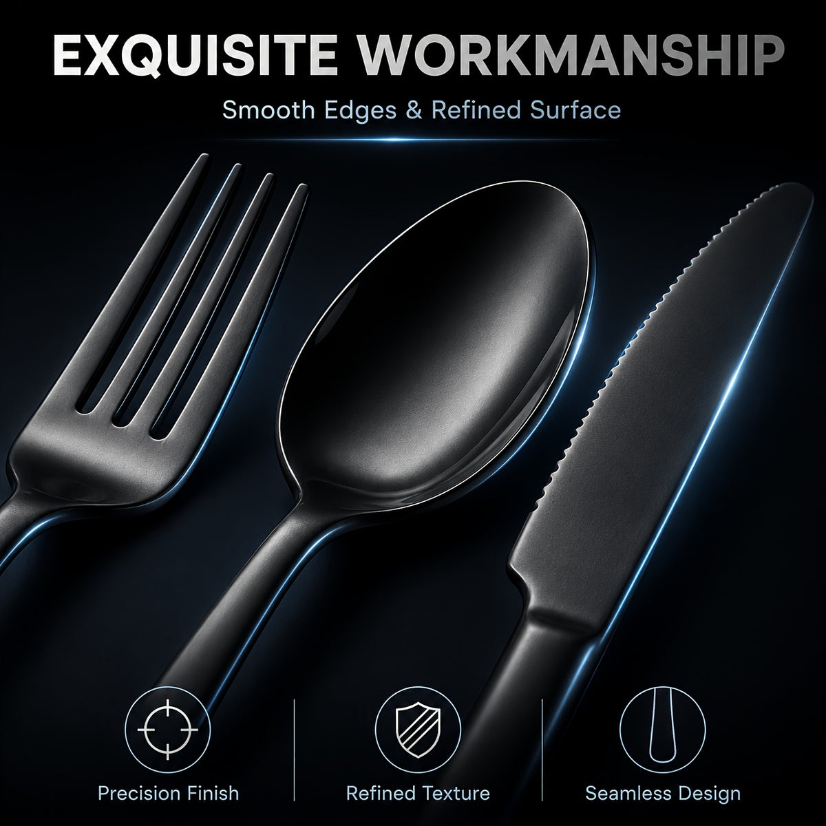 48pcs Black Silverware Set with Steak Knives Service for 8, Stainless Steel Flatware Set, Mirror Polished Kitchen Additions, Home Kitchen Party Eating Tableware Set, Includes Fork Knife Spoon Set, Dishwasher Safe