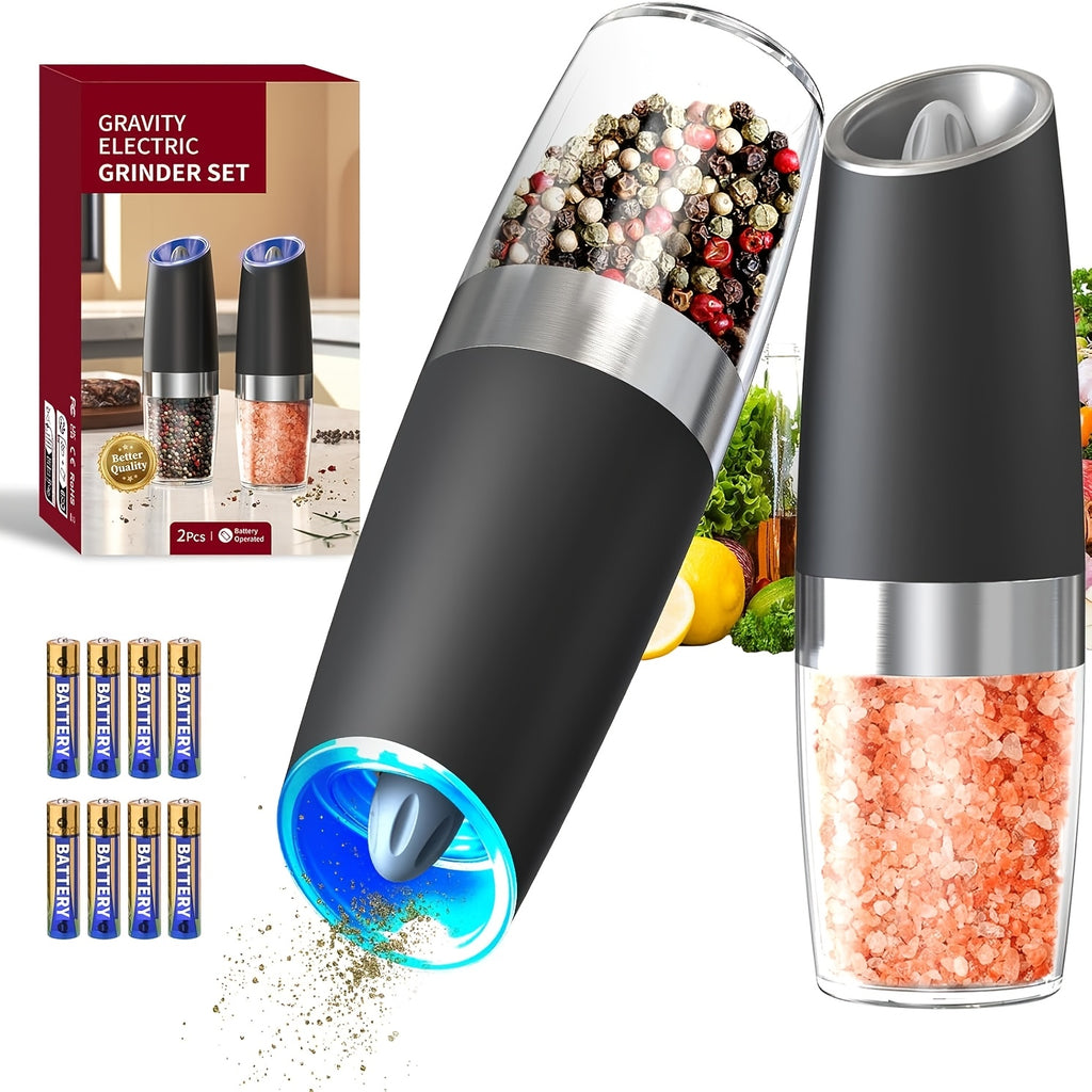 1pc/2pcs Electric Salt and Pepper Mill with Tilt Grinding, Pepper Grinder Suitable, Large Capacity ABS Mills, Adjustable Coarseness, One-Hand Operation & LED Light, Holiday Gifts for, Christmas