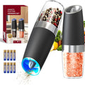 Electric Salt and Pepper Mills with Tilt Grinding, Adjustable Coarseness and LED Light for One-Hand Seasoning, Single or Two-Piece Kitchen Options