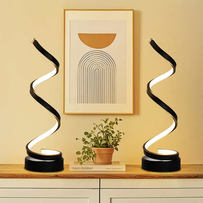Bedside Table Lamp for Bedroom - 2/1 Pack Touch Lamp USB C Charging Ports, 3 Way Dimmable Modern Minimalist Dimmable Spiral Table Lamp for Living Room, Desk, LED Bulb Included (Black/White)