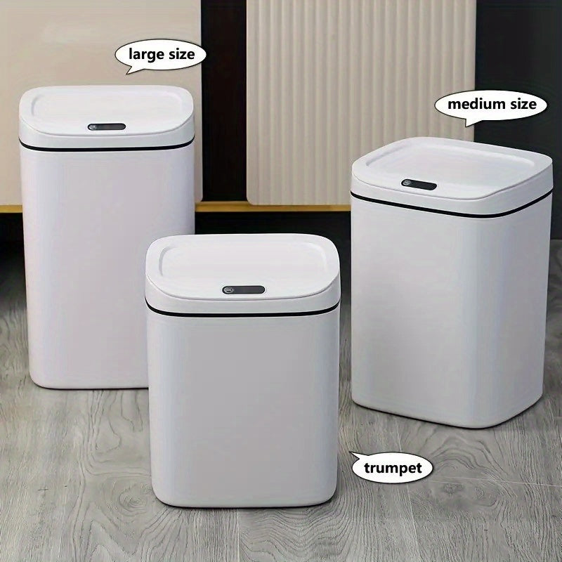 1pc Bathroom Motion-Sensing Smart Trash Can, Smart Trash Can, Lidded Touchless Trash Can, Minimalist Style, Suitable For Home, Kitchen, Office, Bathroom, Outdoor Use, Kitchen Waste Solution