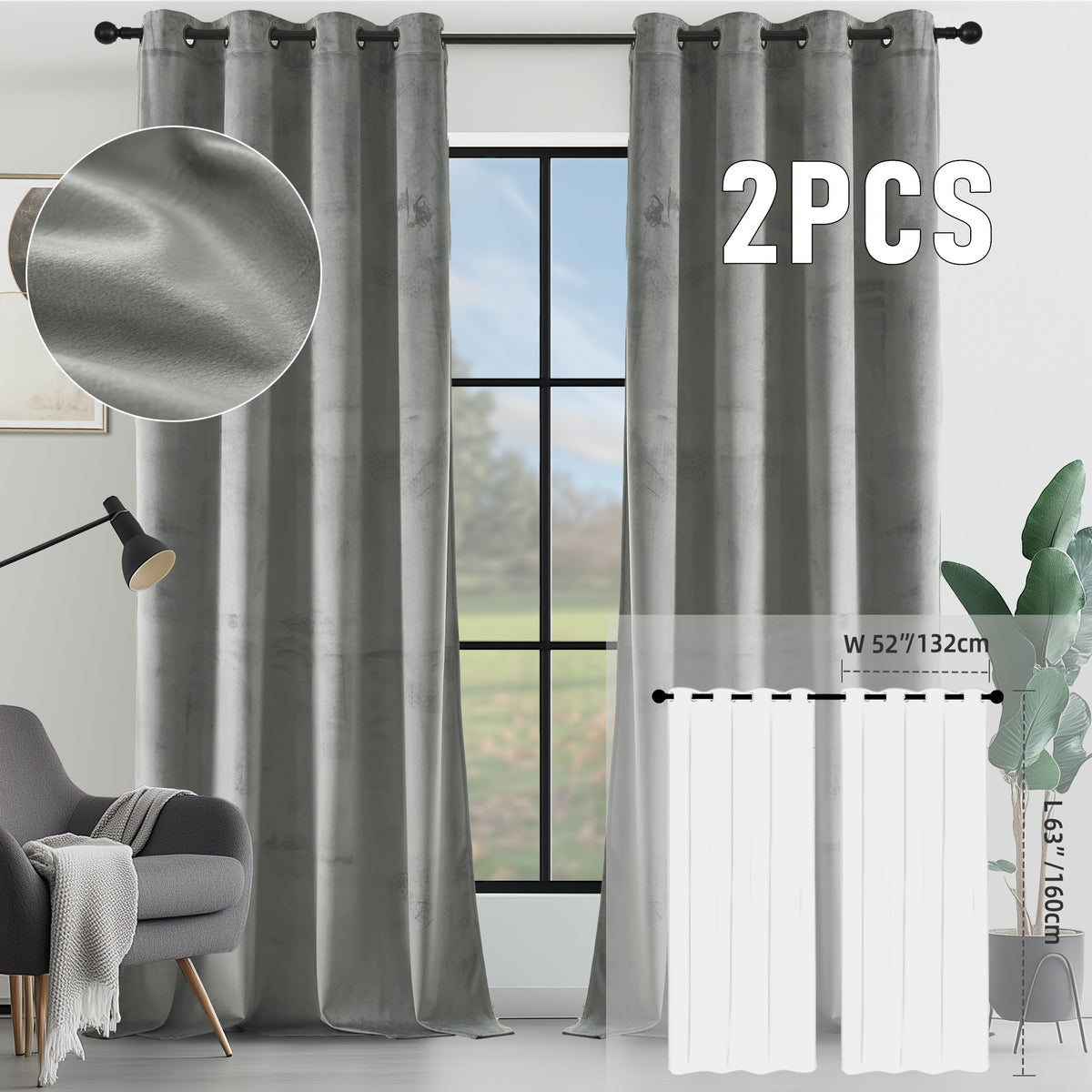2pcs Velvet Room Darkening Curtains | Vintage Soundproof and Thermal Insulated, Elegant Soft Velvet Grommet Top Curtains for Living Room and Bedroom, Unlined, Solid Color, Fashionable Valentine'S Day Décor