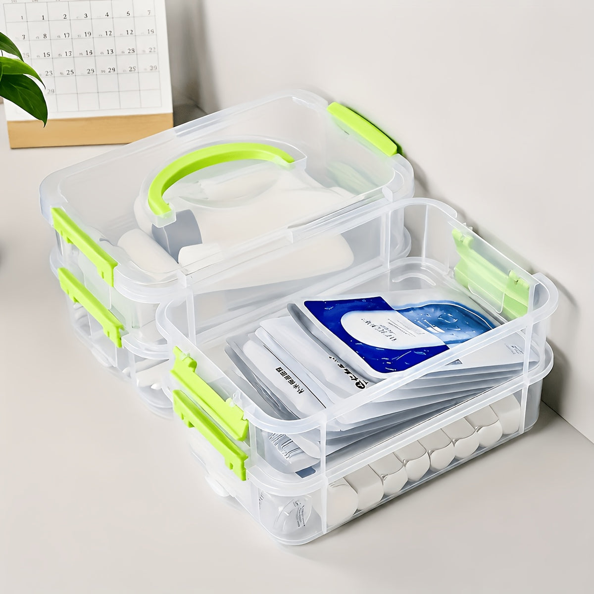 Stackable Large-Capacity Transparent Plastic Storage Box with Lid And Handle. Compartmentalized Drawer Design, Ideal for Hair Additions, Jewelry, And Stationery. Suitable for Home And Office Use, Easy for Neat Storage