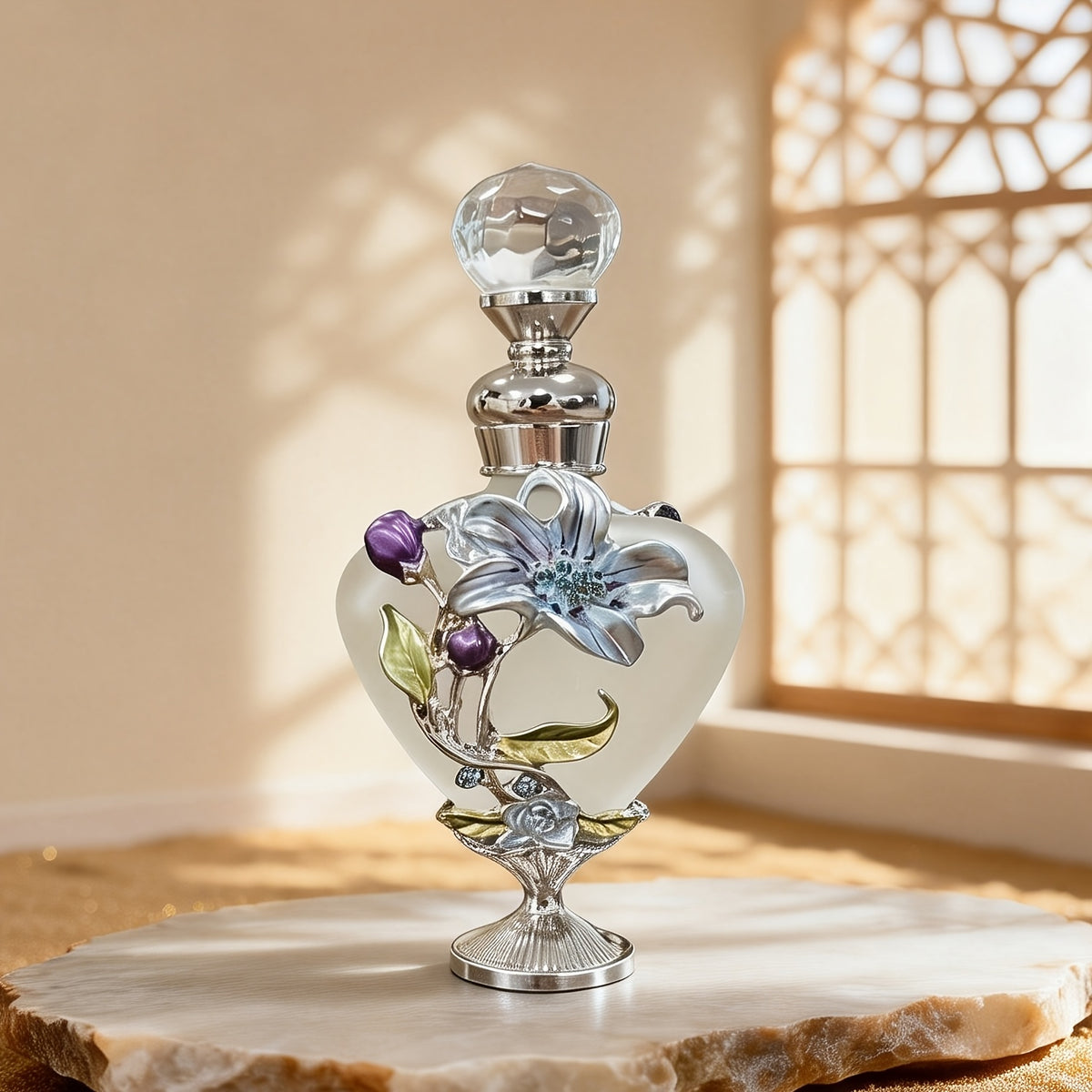 Refillable Glass Perfume Bottle, 10ml Vintage Decorative Empty Container for Essential Oil Storage, Vanity Display and Travel Gift Ideas