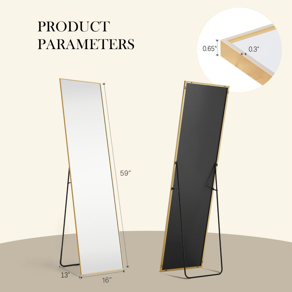 Arched/Rect Full Length Mirror, Full Body Mirror with Stand, Freestanding, Hanging or Leaning for Wall, Steel Alloy Thin Frame Floor Standing for Hotels and Bathrooms