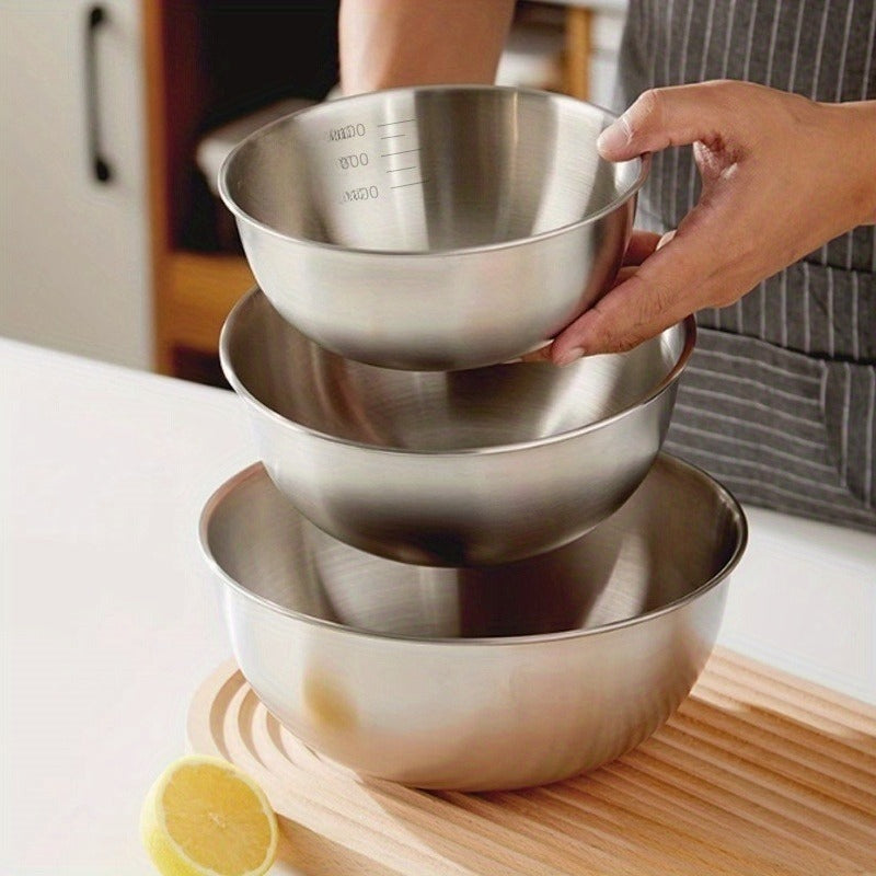 [3pcs Stainless Steel Bowls] 3pcs Stainless Steel Cooking Mixing Bowls for Baking and Home Use, Thickening Mixing and Kneading Bowls, Suitable for Whisking, Salad Making, and Baking