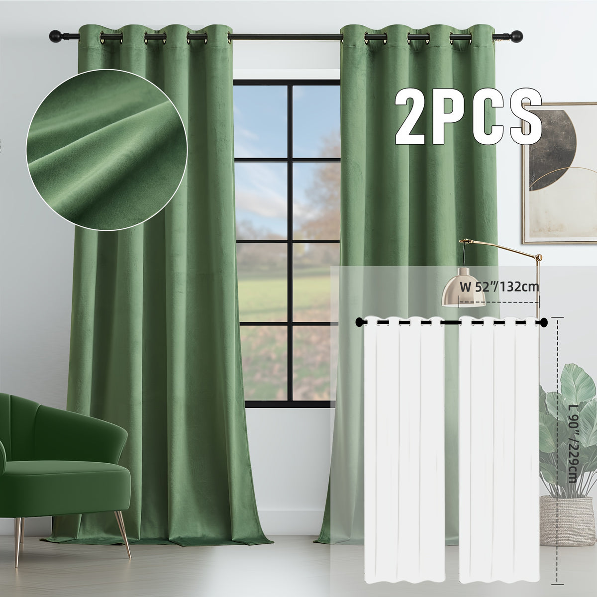 2pcs Velvet Room Darkening Curtains | Vintage Soundproof and Thermal Insulated, Elegant Soft Velvet Grommet Top Curtains for Living Room and Bedroom, Unlined, Solid Color, Fashionable Valentine'S Day Décor