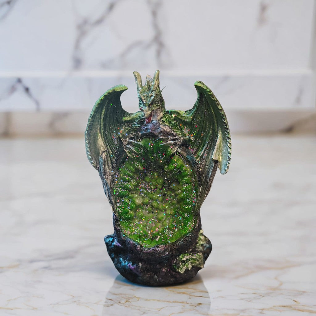 4" H Dragon Guarding Faux Crystal Cave Figurine Statue Home/Room Decor and Perfect Gift Ideas for House Warming, Holidays and Birthdays Great Collectible Addition