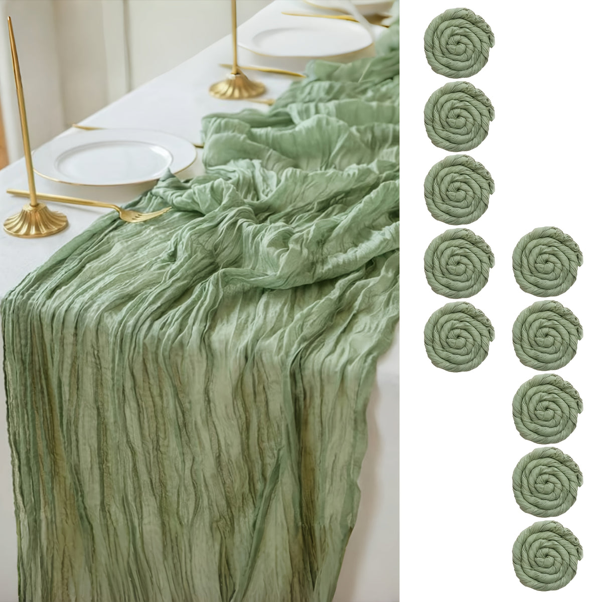 10pcs Pcs Cheesecloth Table Runner Suitable for Wedding Reception, -Edged Sheer Gauze Table Decor with -Edged Edges, Rectangular Runners for Boho Rustic Bridal Shower, Birthday Party, Graduation, Outdoor Events - Multi-Color