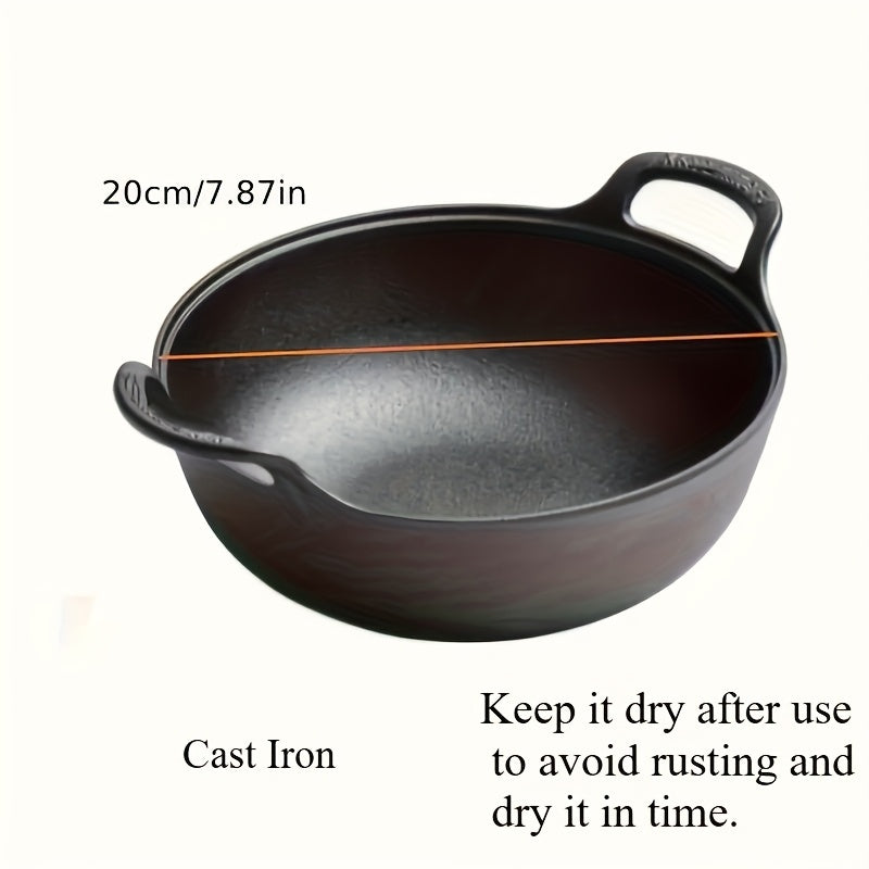 1/2pcs 20cm/7.87in Heavy-Duty Cast Iron Skillet with 2 Handles, Non-Stick, And Without Lid, Even Heat Distribution, Durable, for Home, Restaurant, Outdoor BBQ, Camping, Oven & Stovetop Use, Grilling Steaks & Baking, Versatile, Bbq Essentials